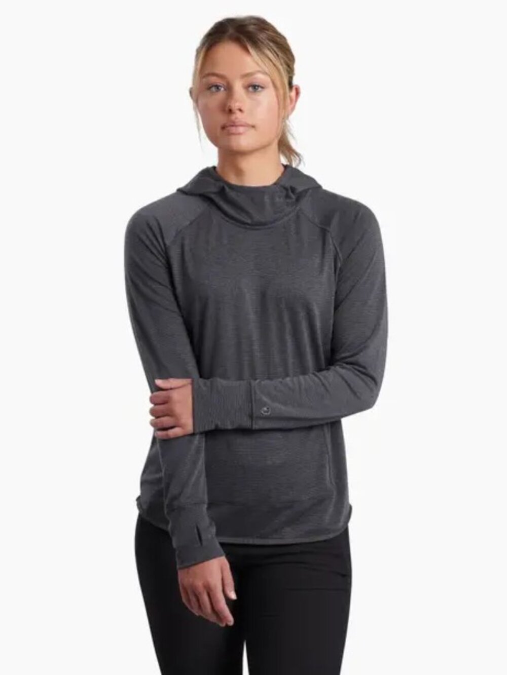 RARE KUHL Women's Stryde Hoodie Pullover Grey Kangaroo Pocket Stretch Small NWT